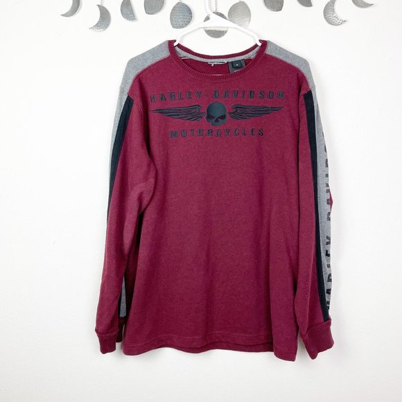 Harley-Davidson Sweaters - Harley Davidson Red Spell Out Sweater with Skull